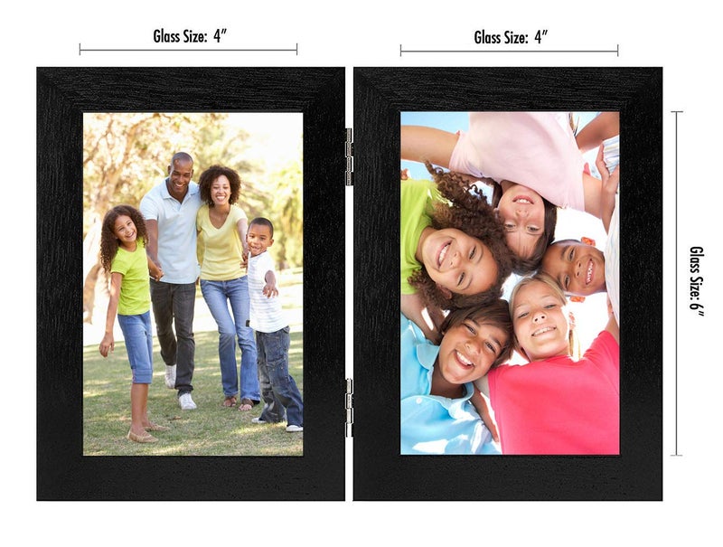 Americanflat Hinged 4x6 Picture Frame with Shatter-Resistant Glass - Double Picture Frames with Engineered Wood - Signature Collection - Photo Frame for Tabletop Display - Black - Image 2